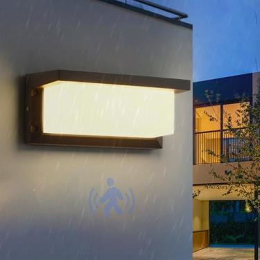 Imagem de Luz de parede LED externa com sensor de movimento lâmpada de parede IP65 à prova d'água arandela alumínio luminárias preto moderno pátio interior jardim terraço pátio villa corredor 3000K/6500K (luz