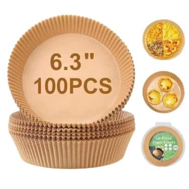Imagem de Forro de papel descartável Air Fryer, 100 peças de papel pergaminho natural de 16 cm para fritadeira a ar, à prova de óleo, à prova d'água, pergaminho de grau alimentício para fritadeira a ar