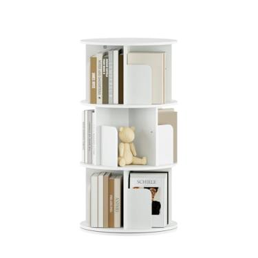 Imagem de OTK Estante Giratória, Organizador De Com 360° Para Livros, Estantes Canto Madeira 3 Níveis Espaços Pequenos, Armazenamento Quarto Infantil, Sala Estudo, Quarto, Branco