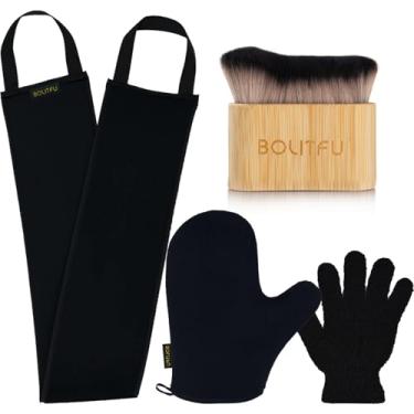 Imagem de BOLITFU Kit Com 4 Luvas Aplicadoras De Autobronzeador - 1 Luva Autobronzeadora, Aplicador Nas Costas, Pincel Ultramacio Para Bronzeamento, Esfoliante, Um Bronzeado Artificial Sem Manchas, Portátil E