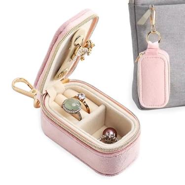 Imagem de FCGOD Mini Estojo De Viagem Veludo Para Joias - 2 Em 1, Porta-Anéis, Organizador Chaveiros, Bolsa Portátil Brincos/Colares, Armazenamento Diária Festas Casamento E Férias, Presente Mulheres (Rosa)