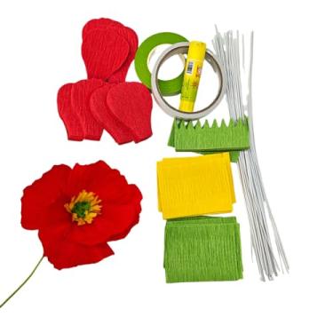 Imagem de Mybbshower Kit Para Fazer Flores De Papoula Papel Crepom Vermelho Faça Você Mesmo, 24 Unidades, Decoração Casa, Presente Perfeito Iniciantes E Entusiastas Artesanato