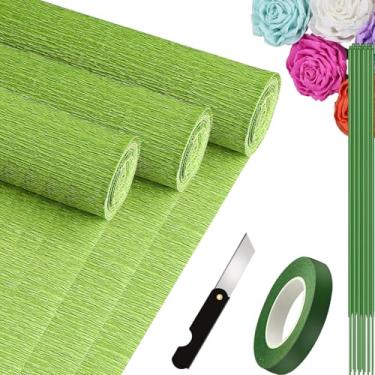 Imagem de VNAKER Rolo De Papel Crepom (24 Cm X 2,4 M/3 Rolos), Conjunto Grosso Multicolorido, Branco, Preto, Verde, Rosa Etc. Para Decoração Festa Aniversário, Casamento E Artesanato Faça Você Mesmo (Verde)