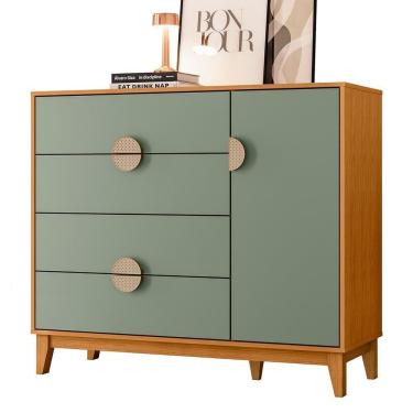 Imagem de Cômoda Sapateira 1 Porta 4 Gavetas 120cm Ipê Cinamomo-sálvia - Albatroz