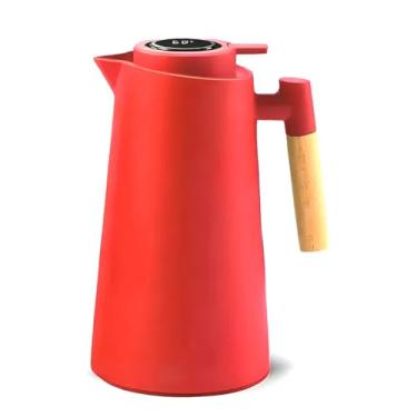 Imagem de Garrafa Termica Jarra Inox Cafe Cha 1 Litro Cabo Madeira Cores Variadas (Vermelho)