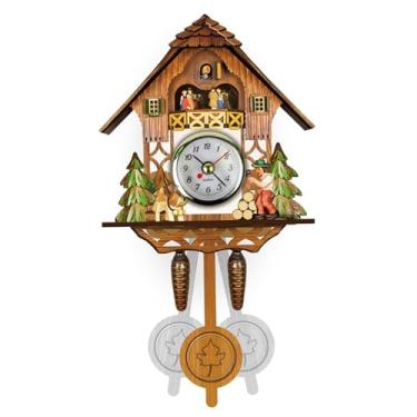 Imagem de Relógio de pássaro que canta a hora, relógio de pássaro cantando com pêndulo, cuco na hora com volume ajustável, parede de 23 x 13 x 5 cm para sala de estar, quarto de crianças, estudo