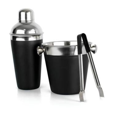 Imagem de Kit Conjunto Bar 3 Peças Coqueteleira Balde Pegador Inox - Innovare E-