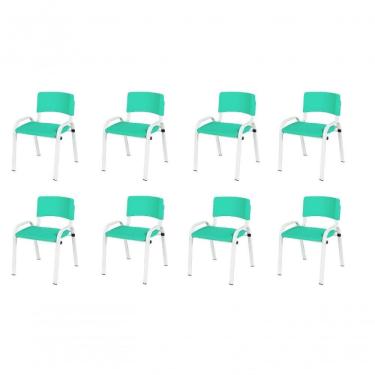 Imagem de Kit 8 Cadeira Iso Infantil Creche, Escola Base Branco Verde água