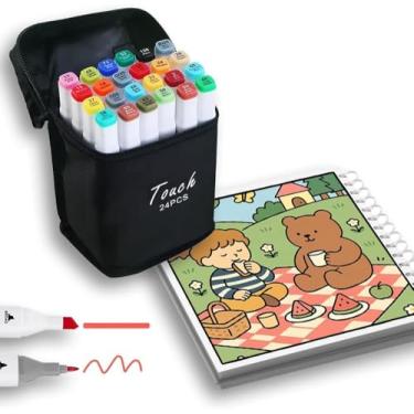 Imagem de Caneta Marcadores Touch Permanente Ponta Dupla Para Colorir Desenhos 24 Unidades