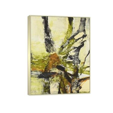 Imagem de MUHJDYC Zao Wou-ki Pintura famosa abstrata - imagem de arte em tela - arte de parede para sala de estar - reprodução de impressões (árvore da vida) moldura prata 60x80cm-23x31in