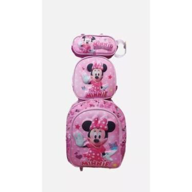 Imagem de Kit Mochila Escolar  Rodinhas Minnie 3d Lancheira Estojo  - Dlaysa  Ki
