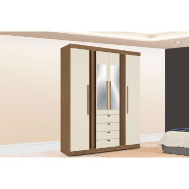 Imagem de Guarda Roupa Casal 4 Portas (2 c/ Espelho) e 4 Gavetas Aurora 4.4 Jatoba/Areia - Santos Andirá