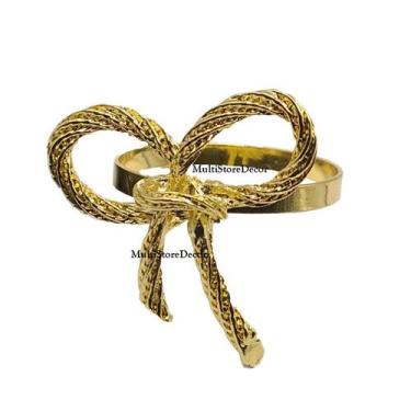 Imagem de KIT 06 Argola Porta Guardanapo Anel Lacinho Dourado Metal Luxo Casamen