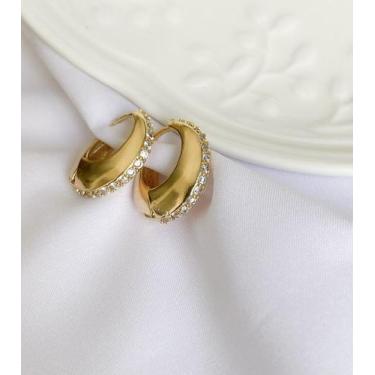 Imagem de Brinco Argola com Filete Cravejado em Zircônias + Brinde - The Madame