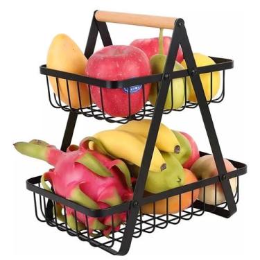 Imagem de Fruteira Cesto Organizador Duplo Aramado Fruta Legumes Utensilios Mesa