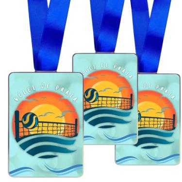 Imagem de Kit 10 Medalhas Personalizadas em Vôlei Esportivas para Premiações, com Fita Azul