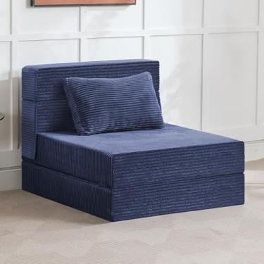 Imagem de Sofá-cama dobrável conversível sofá-cama para sala de estar, pequeno sofá de veludo cotelê futon espreguiçadeira dobrável de espuma de memória para quarto RV dormitório escritório com travesseiro