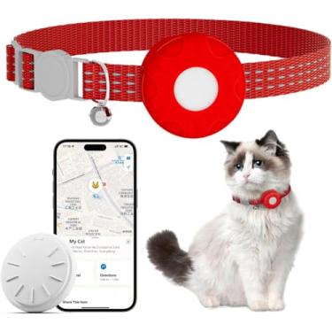 Imagem de HONGTOP H Rastreador de gatos, mini rastreador GPS para gatos, rastreador inteligente de atividades para animais de estimação, compatível com Apple Find My(somente iOS), etiqueta localizadora
