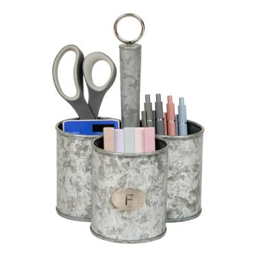 Imagem de Mind Reader Organizador de metal de 3 compartimentos com alça, suporte de armazenamento multiuso, metal galvanizado, 17 cm C x 17 cm L x 26 cm A, prata