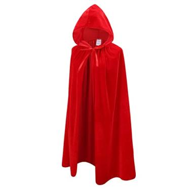 Imagem de OurLore Capa de veludo infantil com capuz unissex para cosplay infantil, fantasia de Natal, Vermelho, 100cm/39.4inch