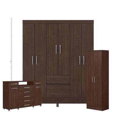 Imagem de Guarda Roupa Casal Flash 2 com Multiuso Golden com Cômoda London Café 