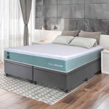 Imagem de Conjunto Box Baú Cinza Lagos Verde Molas Ensacadas King 193x203x73 - King House