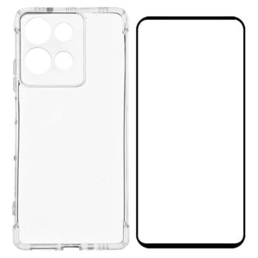 Imagem de Capa Capinha Anti Impacto Shock + Película de Vidro 3d, silicone transparente clear com bordas reforçadas e flexível com efeito cristal. Compátivel com Moto G75