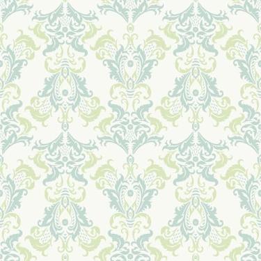 Imagem de Skyblur Papel de parede floral Paisley de 43 cm x 38 cm, papel de parede de contato com flores verdes, faça você mesmo, papel de parede damasco verde e azul Boho removível autoadesivo decorativo para