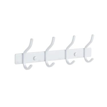 Imagem de AZW Suporte de parede para cabideiro, ganchos de metal resistente de aço inoxidável para pendurar para roupões, bolsas, chaves, chapéu, roupas e toalhas de banheiro (branco, 4 ganchos)