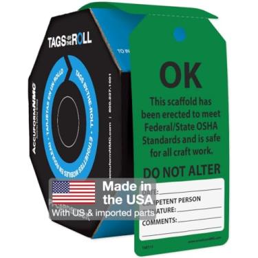 Imagem de AccuformNMC 250 etiquetas de andaimes por rolo, andaime Ok Do Not Alter, etiquetas de andaime compatíveis com OSHA feitas nos EUA, cartolina PF-impermeável, resiste a rasgos, 16 x 7,6 cm, TAR113