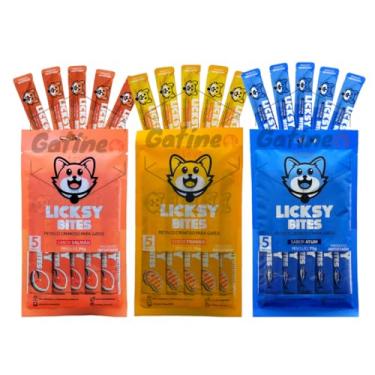 Imagem de Petisco para Gatos Licksy Bites Creamy Cremoso Truly Churu Wanpy – Kit 3 Sabores (Frango, Atum e Salmão) – 15 Unidades 15g cada