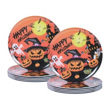 Imagem de Gofunfun Pratos de jantar de melamina de Halloween de 25 cm, conjunto de pratos de 12 peças, leve e empilhável para feriados e decoração Pratos de festa, ideal para salada, sobremesa, frutas e bolos