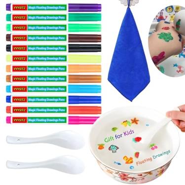 Imagem de Conjunto de canetas de pintura de água mágicas para crianças – 12 cores de desenho flutuante e tatuagem temporária com colher e toalha, marcadores de rabiscos não tóxicos, kit de arte de tinta