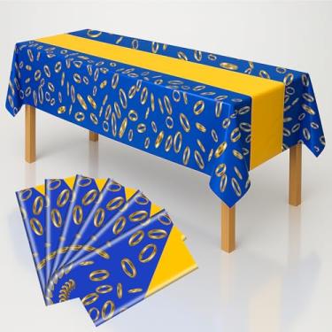 Imagem de Pacote com 6 toalhas de mesa de plástico com estampa de anel azul e dourado - 274 cm x 137 cm Capa de mesa temática de videogame decoração de festa - Artigos para celebração de aniversário
