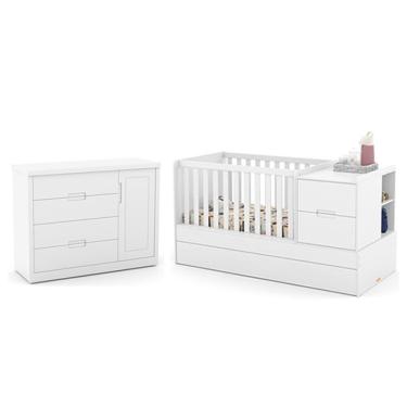 Imagem de Jogo De Quarto Infantil Tutto New Cômoda Com Porta E Berço Multifuncional Formare Branco Soft - Matic Móveis Branco Soft