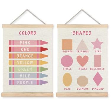 Imagem de Supwhd Formas cores pôsteres para parede de sala de aula, formas cores aprendizagem pôster cabide moldura decoração de parede para sala de aula, berçário, sala de jogos, decoração pré-escolar, 30,5 x