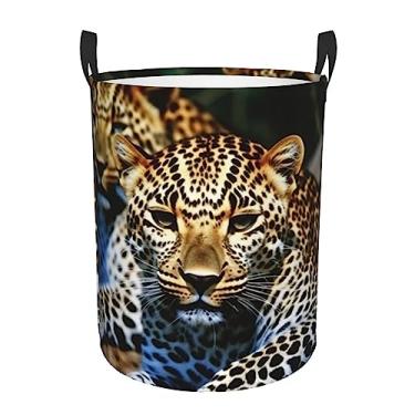 Imagem de Cesto de lavanderia leopardo dobrável à prova d'água cesto de armazenamento de roupas com alças pano oxford organizador de brinquedos cesta para banheiro, lavanderia, quarto, pequeno