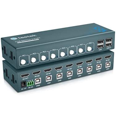 Imagem de Interruptor USB 2.0 HDMI KVM 1 monitores 8 computadores, interruptores KVM 4K @ 30Hz para 8 computadores compartilhando monitor teclado mouse discos rígidos impressora, com adaptador EDID,