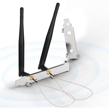 Imagem de Bingfu Antena WiFi de banda dupla 2,4 GHz 5,8 GHz 3dBi RP-SMA antena + cabo U.FL IPX IPEX para RP-SMA + capa de slot traseiro PCI para roteador WiFi, adaptador de placa de rede PCIE sem fio mini PCI