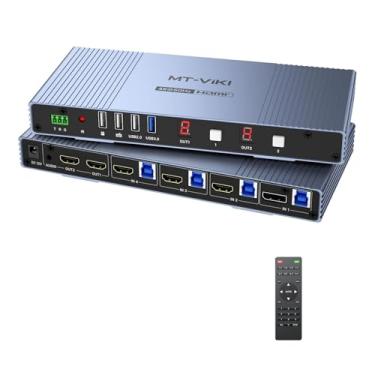 Imagem de MT-VIKI Interruptor KVM Matriz HDMI 4x2 sem costura, HDMI + DP KVM Switch para 4 computadores, 2 monitores, 4K @ 60Hz/2K @ 144Hz, áudio Ouput de 3,5 mm, suporta comutação de mouse + tecla de atalho