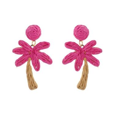 Imagem de Brincos pendentes femininos com palmeira de ráfia, boêmio, coqueiro, bijuteria de praia de verão para mulheres, unified, Metal, Sem pedra preciosa