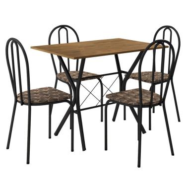 Imagem de Kit Mesa de Jantar Jade 91 cm Nature com 04 Cadeiras Texas Palha Ferro Preto - Pallazio
