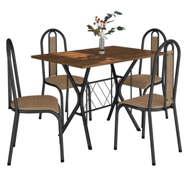 Imagem de Kit Mesa de Jantar Jade 91 cm Nature com 04 Cadeiras Arizona Bege Ferro Preto - Pallazio