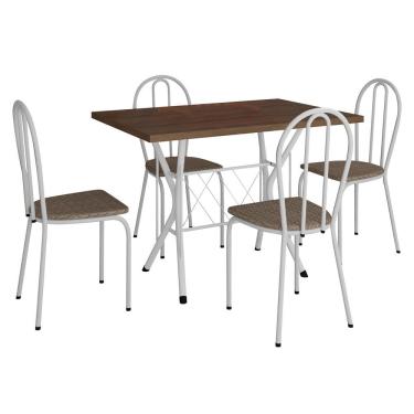 Imagem de Kit Mesa de Jantar Jade 91 cm Nature com 04 Cadeiras Texas Bege Ferro Branco - Pallazio