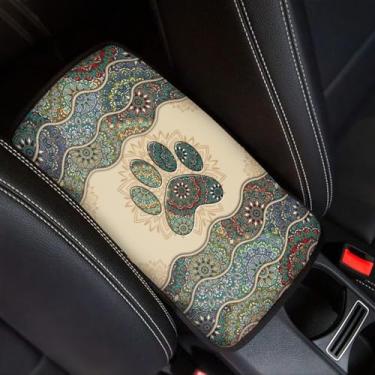 Imagem de UNICEU Capa de apoio de braço decorativa para carro com estampa de pata de cachorro asteca capas de apoio de braço para console central de carro com ajuste universal caminhões SUV van