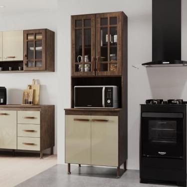 Imagem de Torre Quente Modulada Com Vidro Para Forno Fidelitá Lisboa 70cm 4 Portas Noce/off-white