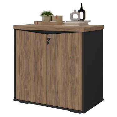 Imagem de Balcão Para Escritório 74cm 2 Portas Rayly Nogal-preto A06 - Mpozenato