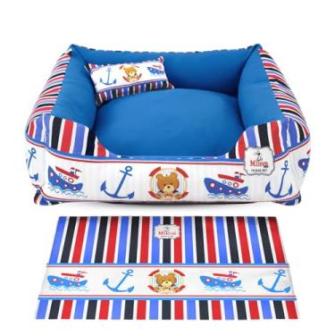 Imagem de Cama Pet Oxford + Tapete Estampado 03 Peças - Coleção Ursinhos - Basic 2 (60x60 cm, Ursinho Marinheiro)