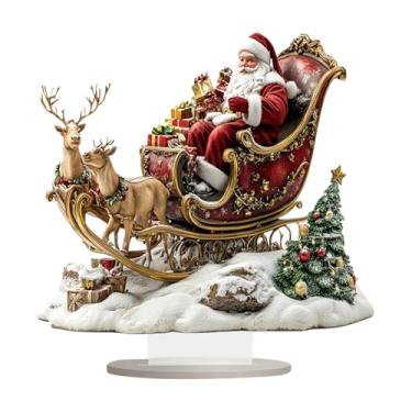 Imagem de Centro de Mesa Natalino | Sinal Decorativo de Natal 2D - Ornamento Acrílico de Pai Natal, Trenó, Rena, Árvore com Suporte para Restaurante, Estúdio, Prateleira, Local de Trabalho,