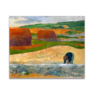 Imagem de RYLJCZ Reprodução de pinturas a óleo de Paul Sérusier - bretões no mouro - impressão de arte de paisagem vintage - arte de parede em tela para decoração de casa e escritório 30 x 35 cm (11,8 x 13,7